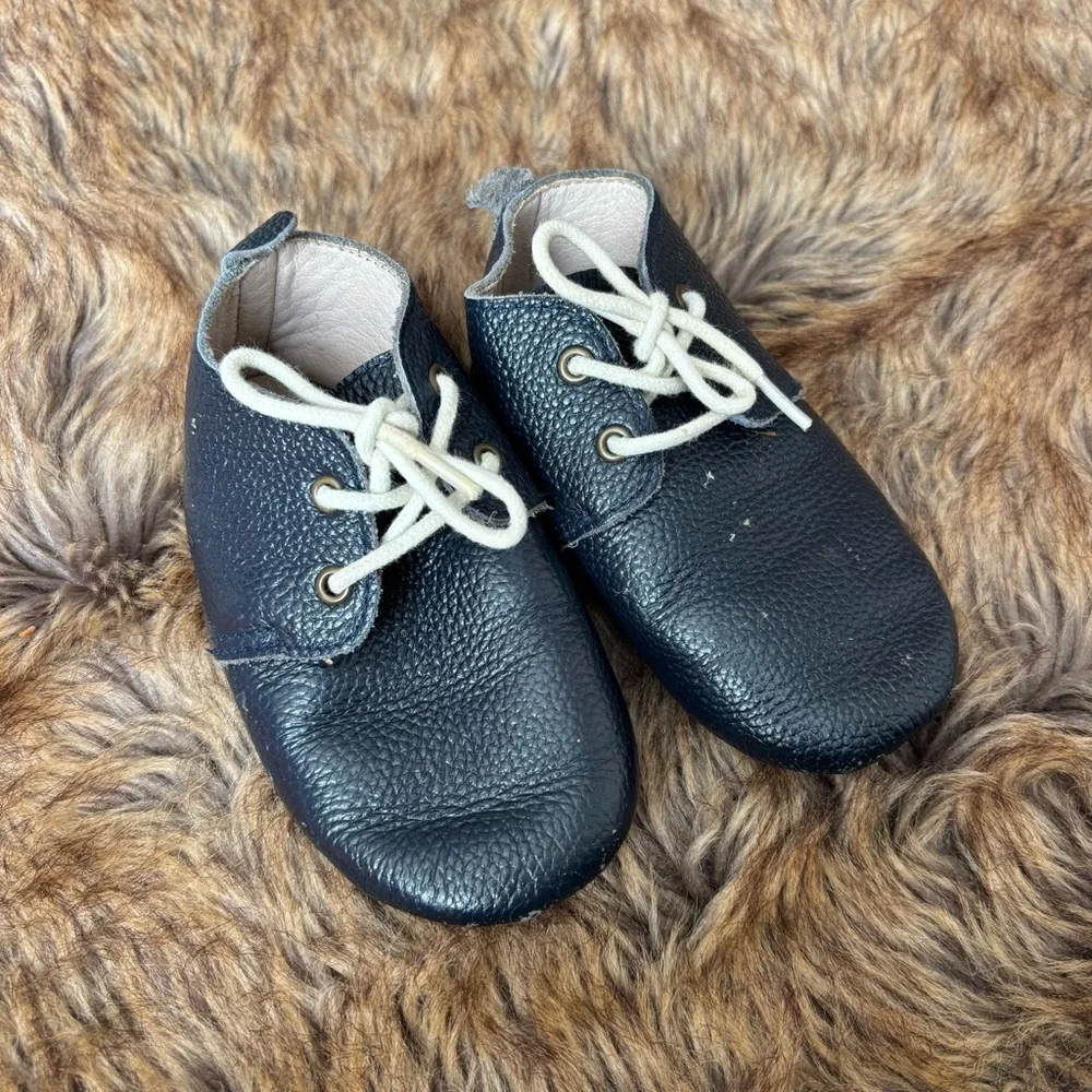 MONKEY FEET NAVY LEATHER SHOES Baby 2/3T Moccasins Soft Bottoms Infant Toddler